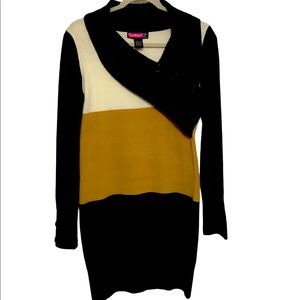 Brown, tan and white Say What? Large sweater dress